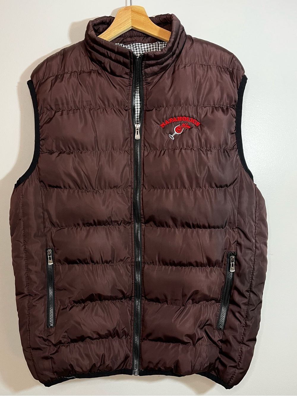 Men's Quilted Brown Puffer Vest with Napaholics Embroidery